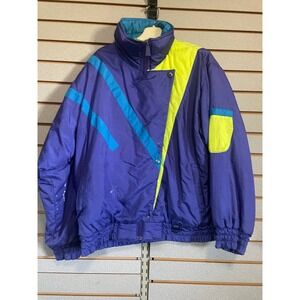 Vintage Downhill Racer Womens Ski‎ Jacket Purple Teal Yellow 80s 90s